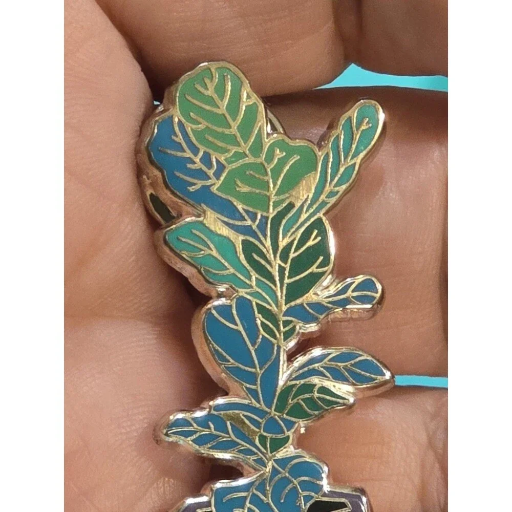 Fiddle Leaf Fig Enamel Lapel Pin Potted Houseplant Plant Lover Gold Tone #1366